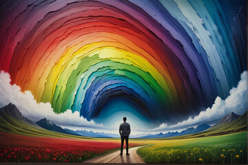 Wall Mural - landscape with rainbow, abstral background with paint