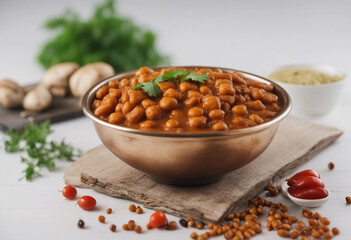 Wall Mural - Chana masala street food on big bowl isolated white background