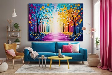 Wall Mural - Bright and Colourful Fantasy Interior Painting with Beautiful Background and Modern Abstract Effects