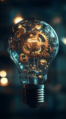 Lightbulb with Gears Inside - Innovation, Creativity, and Technology Concept.