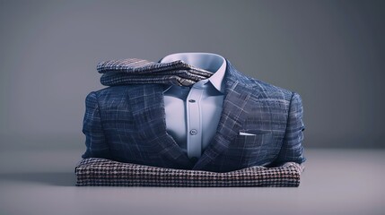 Neatly folded business casual attire including a blazer and dress shirt.