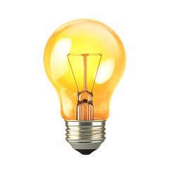 Warm yellow classic light bulb on display isolated transparent