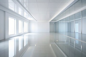 Wall Mural - simplicity, symmetry, modern, minimalist, light, minimalistic, architecture, empty room, empty,white, spacious, reflected, clean, floor, White empty space with ceiling and floor reflected