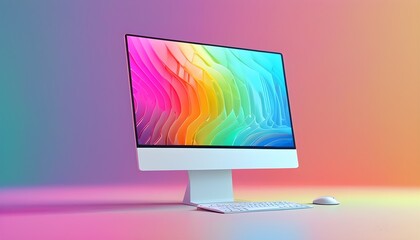 Wall Mural - Iridescent White Computer Chip in Minimalist High-End Graphic Design with Generative AI Influence