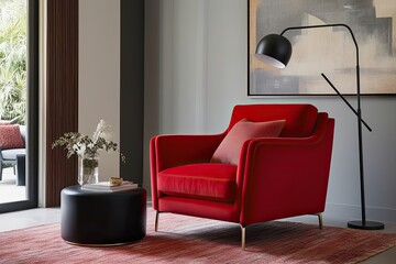 Wall Mural - Stylish Red Armchair in Contemporary Interior Design Environment