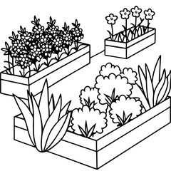 flowerbeds outline coloring book page line art drawing