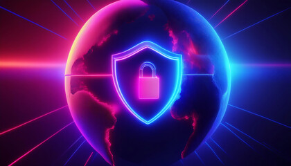 digital background with shield and lock for security