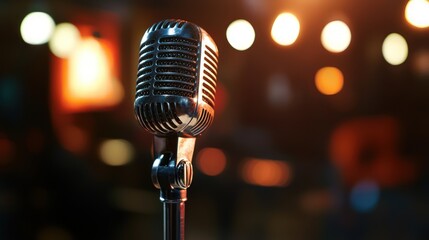 Retro microphone on stage, setting the scene for a performance or broadcast.