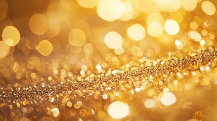 A close-up of a glittering golden surface, the bokeh effect of lights creating an aura of luxury and depth.