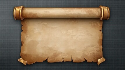 A rolled-up parchment scroll with golden embellishments, set against a grid background, ready for your message.