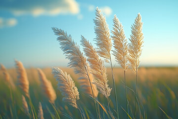 Canvas Print - The gentle sway of tall grass in a quiet meadow. Concept of natural movement and peaceful scenery.