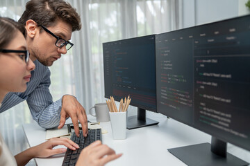 Wall Mural - team skilled developers program thinking newest coding creative website planning software project on