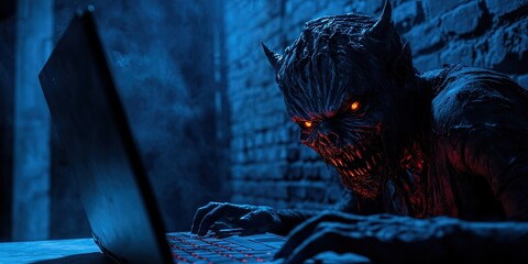 Wall Mural - possessed demonic laptop 