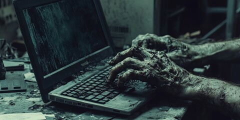 Wall Mural - possessed demonic laptop 