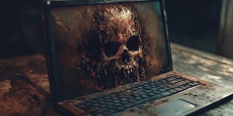 Wall Mural - possessed demonic laptop 