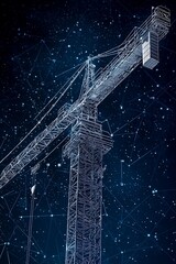 Wall Mural - construction crane with polygons on blue background Generative AI