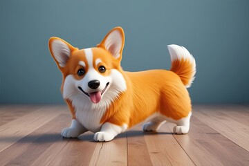 Wall Mural - Adorable Playful Fluffy Orange Corgi Puppy 3D Cartoon Illustration