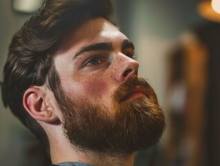 Wall Mural - Close-up Portrait of a Handsome Man with a Beard and Stylish Hairstyle