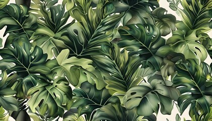 Tropical Leaves Hand-Drawn Seamless Pattern