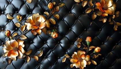 elegant artisan floral backdrop featuring an embossed black leather motif with a shiny decorative abstract art design