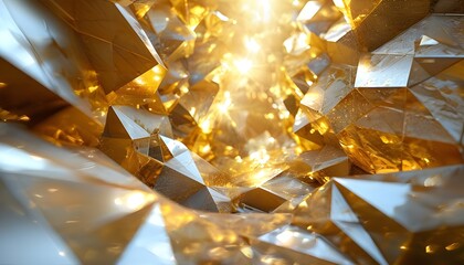 Wall Mural - Luxurious Gold Crystal Background: Abstract 3D Faceted Design for Elegant Textures and Panoramic Business Displays