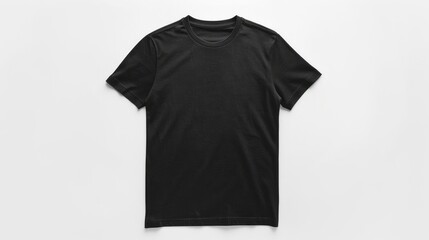 Wall Mural - Mockup of a black plain t-shirt on a white background, isolated flat lay.