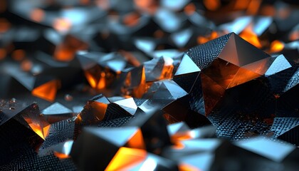 Wall Mural - Brilliant Abstract Panorama of Faceted Carbon Texture with Crystal Macro Elements on a Bright Black Background