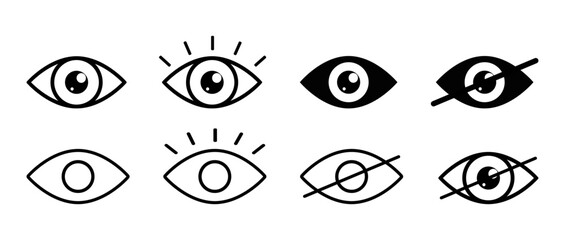 Eye icon set eyesight vision sign symbol icons collection incognito icon lens view watch vector buttons