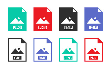 Wall Mural - image file format icon set sign symbol icons collection jpg png gif bmp file document vector buttons