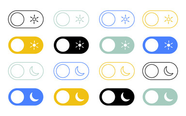 Wall Mural - on off switch buttons icon dark light mood icon set day night mood sun moon icons apps website theme