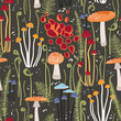 © chekiwart - Seamless pattern with forest mushrooms and fern leaves