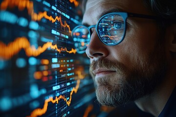 Canvas Print - Man Looking at Data on a Screen