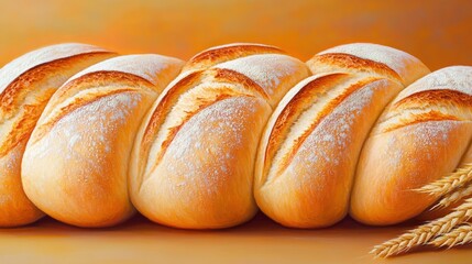 Wall Mural - A close up of a loaf of bread and some wheat, AI