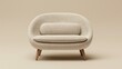 © Sohaib q - A modern, minimalist sofa with a rounded shape and a single cylindrical cushion. The sofa is upholstered in a light beige fabric and features wooden legs. The background is a soft, neutral tone