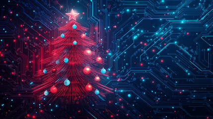 abstract christmas tree on technology background with light , digital christmas tree on background w