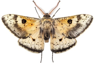 Detailed view of the Lymantria dispar moth isolated on a white background showcasing its distinct markings and structure