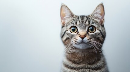 Wall Mural - An UpClose Capture of a Curious Tabby Cat Boasting Striking and Beautiful, Vivid Eyes