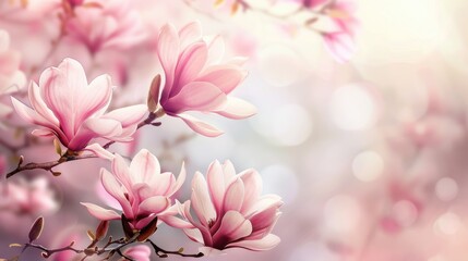 Wall Mural - Springtime background with blooming pink magnolia flowers