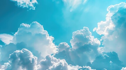 Wall Mural - Sky with fluffy cloud in stunning blue shade