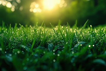 Fresh spring grass with morning dew