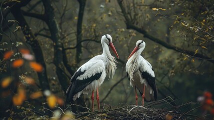 Stork couple nesting