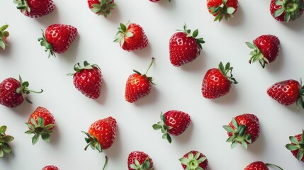 Wall Mural - Strawberries on white backdrop