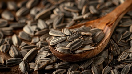 Wall Mural - Sunflower Seeds with Wooden Spoon