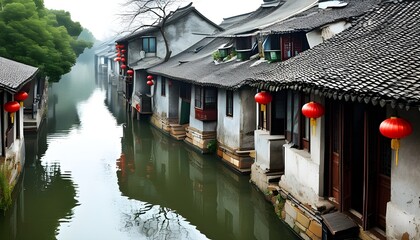 Serene canals and traditional architecture of a picturesque Chinese water town