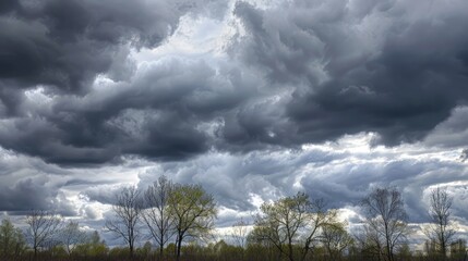 Wall Mural - Spring sky with gray clouds as a natural backdrop