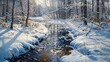 © CreativeBro - Snowy Winter Stream on a Sunny Day