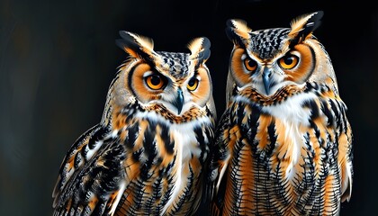 Charming duet of two owls perched together under a starlit sky