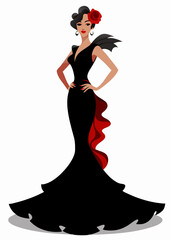 Wall Mural - Elegant silhouette of a glamorous woman in a floor-length gown, shop logo fashion woman, white silhouette diva. Company logo design, Beautiful luxury cover girl retro, vector isolated