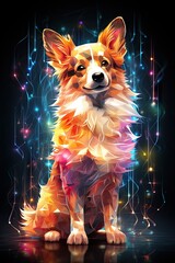 Poster - Cute dog in neon light