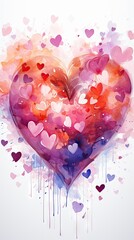 Watercolor heart with love